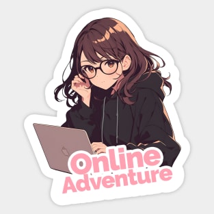 Cartoon girl with laptop Sticker